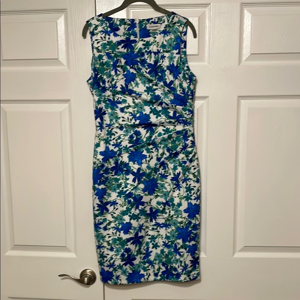 Floral Blue and Green Sleeveless Dress